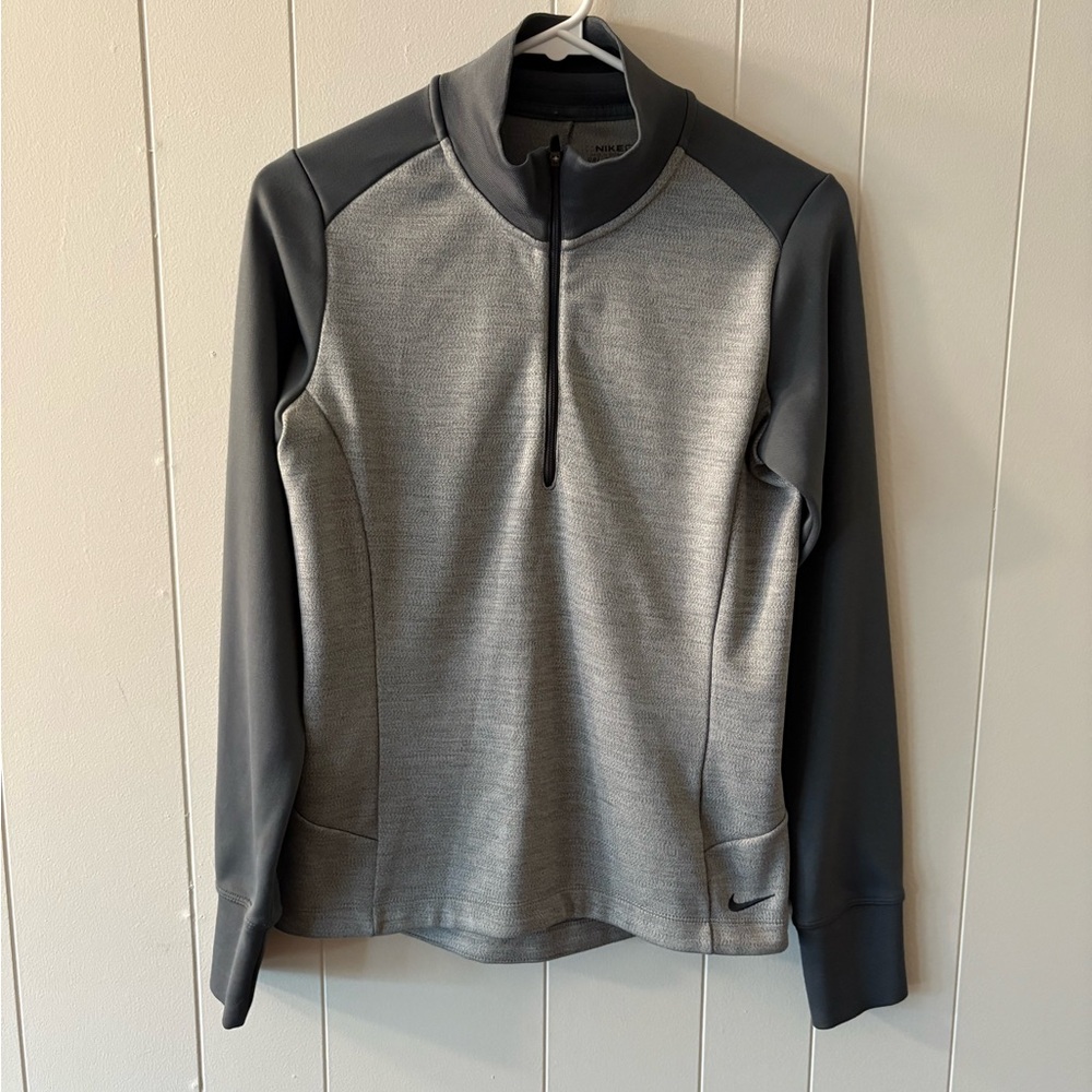 Nike Gray Zip Up Athletic Top 1/2 Zip Dri Fit Golf Top Womens Small fall sporty